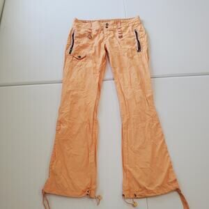 Y2K Low Rise Cargo Pants Womens 7 Orange Drawstring Hem Zip Pockets Y2K CFK2105